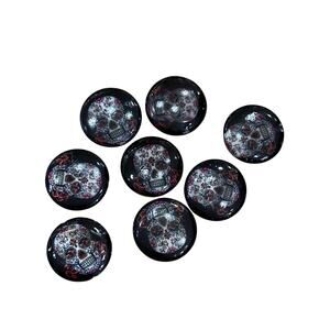 Eight Black Glass Sugar Skull Beads Double Sided